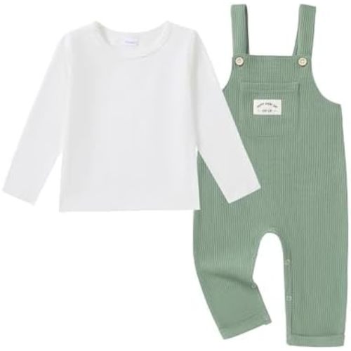 6-12M ZOEREA Toddler Baby Boys Clothes Outfit Long Sleeve T-Shirt and Romper Set Cute Jumpsuit Overalls Solid Color 6M-4T