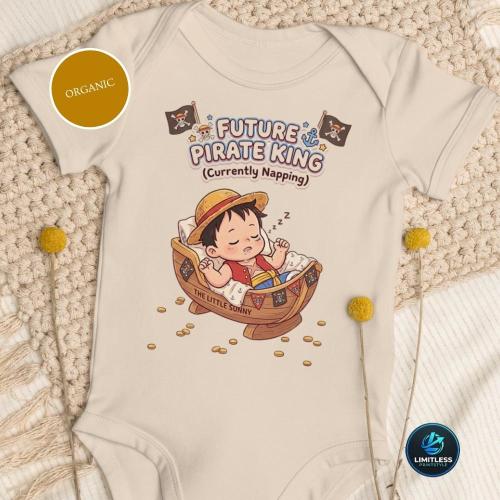 Organic Cotton Baby Bodysuit | Future Pirate King Napping Romper | Anime Nautical Gift