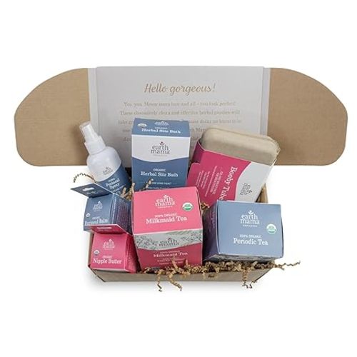 Earth Mama Postpartum Essentials Recovery Gift Set for Mom| Organic Self Care Gifts for Mom, 7-Piece Set