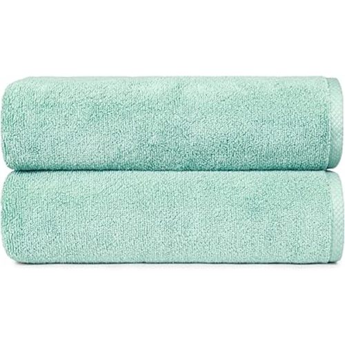 Amazon Basics 2-Pack Quick-Dry Lightweight Moisture Absorbing Bath Towel, 100% Cotton, 54" x 30", Seafoam Green