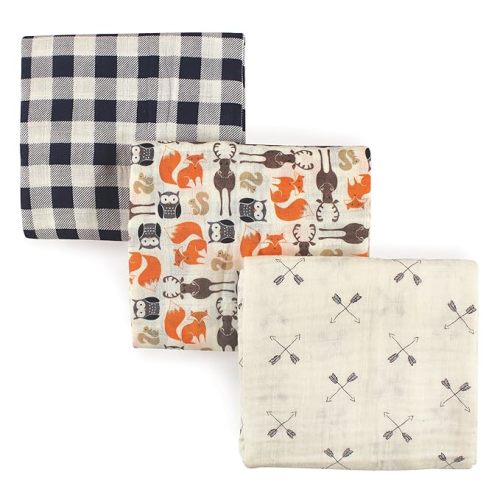 Hudson Baby Unisex Baby Cotton Muslin Swaddle Blankets, Forest, 3-Pack