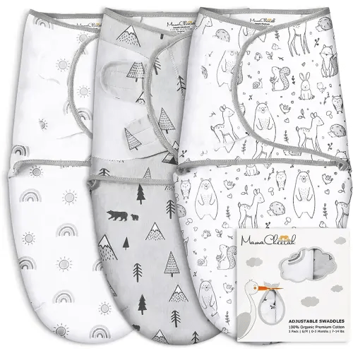 Mama Cheetah Baby Swaddle Sack, Organic Swaddle Blanket, Newborn Swaddle Sleep Sacks, Adjustable Swaddle Wrap, Easy Swaddles for Boy Girl 0-3 Month, Baby Essentials, Nursery Swaddling, 3-Pack, Grey