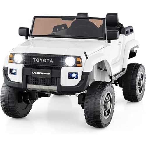 Licensed Toyota LC250 24V 2 Seater Kids Ride on Truck by INFANS, 2WD/4WD Battery Powered Vehicle Toddler Powerful Car with Remote Control, Music, USB, MP3 for 3+ Boys Girls (White)
