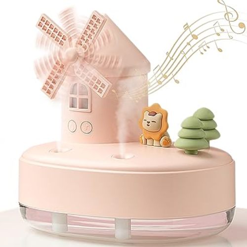 Ultrasonic Humidifiers for Bedroom and Office,Cold fog humidifier with music box, rotary windmill baby humidifier with night light, dual nozzle, two spray modes and ambient light