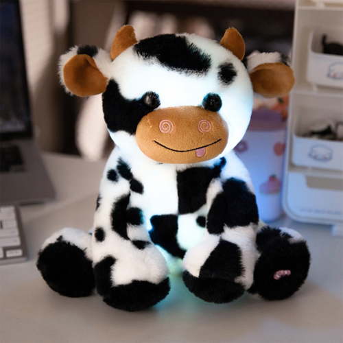 Plush Cow Toy,Glowing Little Cow Stuffed Animal,Cattle Soft Stuffed Animal Doll,Cute Birthday Gifts for Boys Girls Kids Toddlers,Best Gift for Birthday,Black White Cow