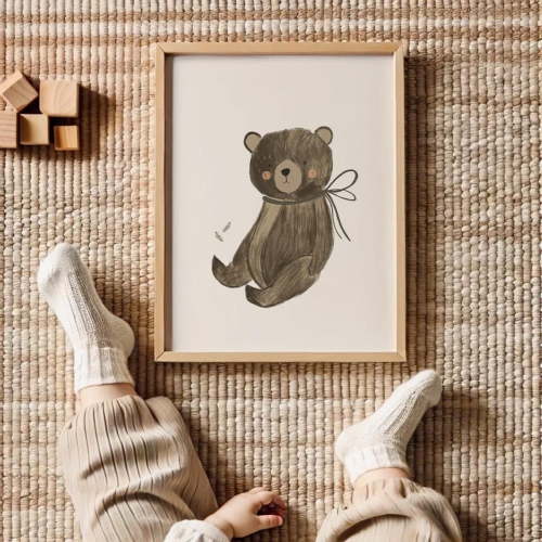 Teddy Bear Nursery Decor Neutral Wall Art Woodland Bear Nursery Print Bear Nursery Print Baby Nursery Art Gender Neutral Baby Room Print Home Decor #2619, Stretched Canvas Size 8x12