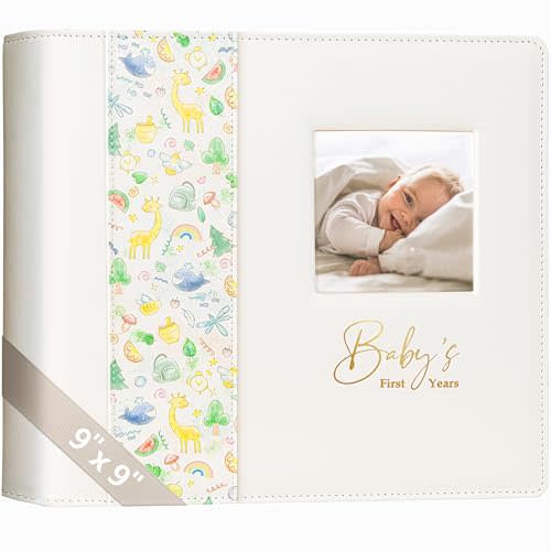 Keepsake Baby Memory Book Girl Boy – Timeless Leather-Bound Baby Milestone Book – Baby Book Keepsake Record First 5 Years - Gender Neutral Baby Scrapbook Album Baby Album Journal Registry Search Gift
