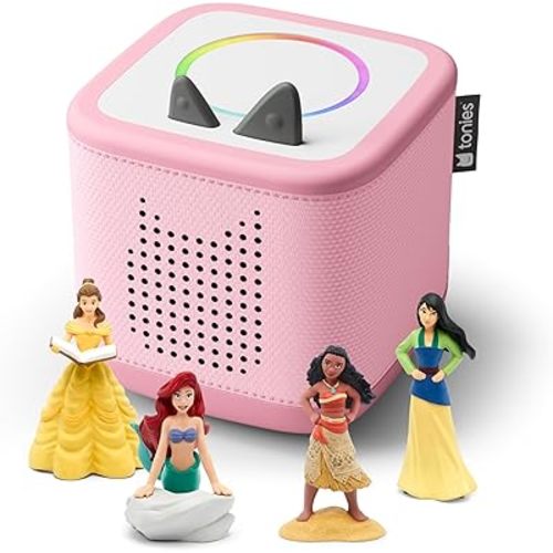 Toniebox 2 Audio Player Disney Princess Bundle for Kids 3+ with Moana, Ariel, Mulan, and Belle [English] - Cloud Pink