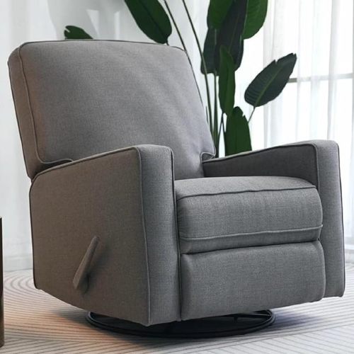 Harkawon Swivel Rocker Recliner Chair, Glider Rocker Recliner, Rocking Chair Nursery, Fabric Chair with High Back, Deep Seat, for Living Room, Bedroom (Dark Grey)