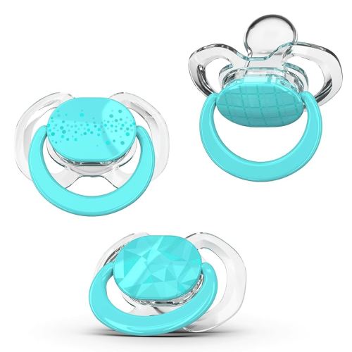 Smilo Baby Pacifier with Orthodontic Design for Healthy Dental Development - Stage 3 for Babies 9+ Months - Pack of 3X 100% Silicone Pacifiers BPA Free - Aqua Blue
