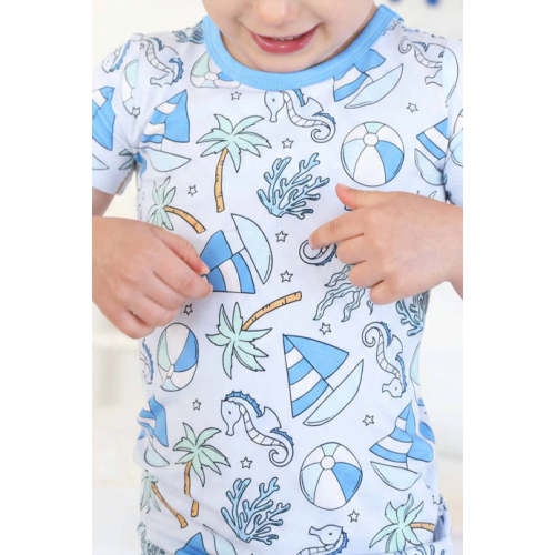 Two Piece Short Pajama Set | Tiny Tides Blue