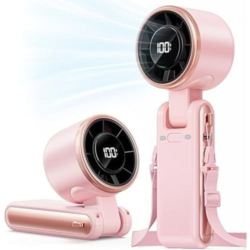 Portable Handheld Turbo Fan - 5 Gear High Speed 4000mAh Rechargeable Mini Personal Hand Fan Blow Cold Air, Battery Operated Travel Essentials, Beach Vacation, Gifts for Women, Men (Pink)