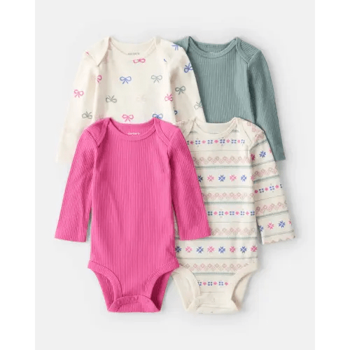 Baby Girl 4-Pack Bow Print Long-Sleeve Multipack Bodysuits - Multi - Carter's | Carter's