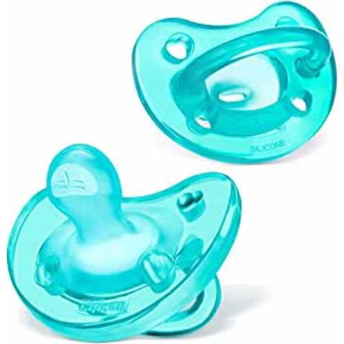 6 To 16 Months Chicco PhysioForma 100% Soft Silicone One Piece Pacifier for Babies 6-16 Months, Teal, Orthodontic Nipple, BPA-Free, 2-Count in Sterilizing Case
