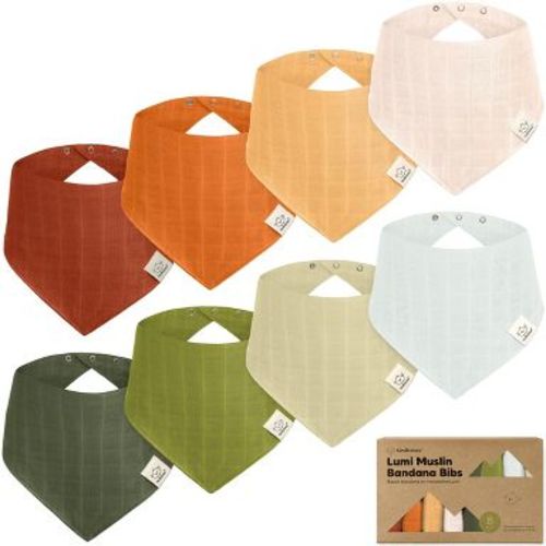 8pk Lumi Muslin Baby Bibs, Bandana Bibs for Baby Boy, Baby Girl, Muslin Drool Bib for Newborn, Toddler Girl, Boy (Sahara)