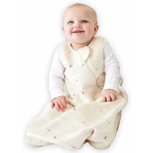 Tealbee Grow with Baby Sleep Sack – Adjustable Fit 6–24 Months for Babies & Toddlers, Soft Rayon from Bamboo Sleep Bag, All Season 1.2 TOG Wearable Blanket with 2-Way Zipper – Moons and Stars