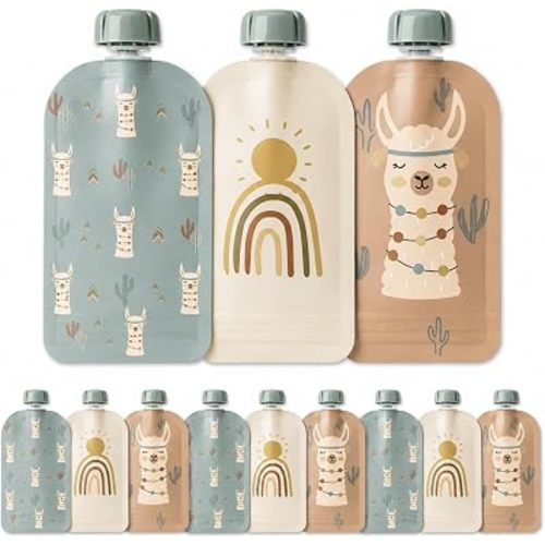 Hippypotamus Reusable Baby Food Pouches for Toddlers - BPA Free Food Grade - Dishwasher & Freezer Safe - Baby Food Containers - Refillable Squeeze Pouch For Applesauce & Yogurt - 12 Pack (Llamas)