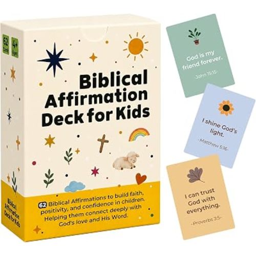 Biblical Affirmation Cards for Kids, 62 Bible Affirmation & Identity in Christ Cards, Faith Building for Children, Back to School Faith Gifts, Sunday School, VBS & Homeschool Supplies