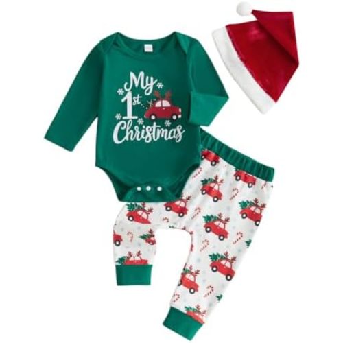 GOOCHEER My First Christmas Baby Boy Outfit Romper Pants Hat