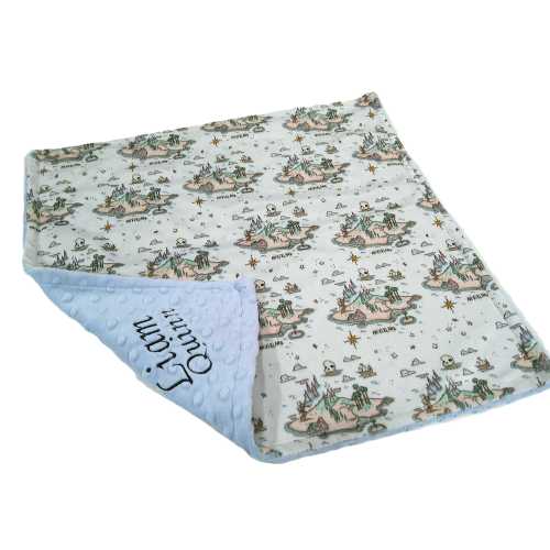 Neverland Baby Blanket, Custom Peter Pan Bedding, Map of Neverland Throw, Neutral Nursery Decor