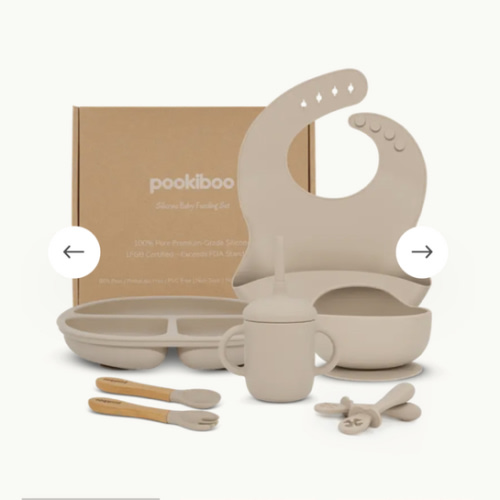 Silicone Baby Feeding Set Beige - Pookiboo | Adorable Baby Gift Sets - Natural, Non-Toxic, BPA-Free Feeding Essentials, Toys & Baby Products