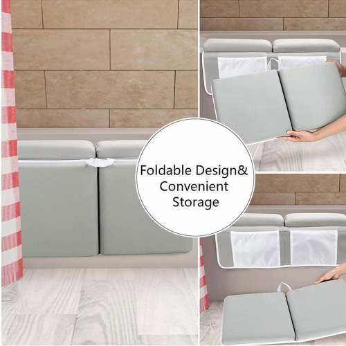 FTCBJJA Baby Bath Kneeler and Elbow Rest Pad Set, Built-In 4 Toys Organizer Pockets, 1.5" Thick Painless Non-Slip Bath Kneeling Mat for bathing baby or pet (Light Gray)