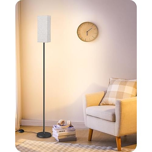 64.6" Floor Lamp, Pole with Foot Switch, Modern Standing Lamp Lampshade, Minimalist Freestanding Lamp (Bulb Not Included), for Living Room, Bedroom Office ETL Listed, Black and Beige E07LD05