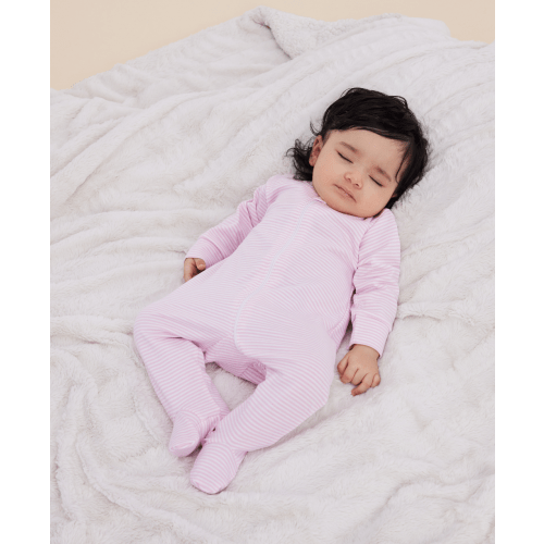 Pink Simple Stripes Zip Footie