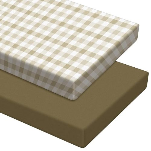 2 Pcs Gingham Khaki Crib Sheet Set 52 x 28 x 8 Inches Baby Sheet Newborn Bedding Nursery Crib Sheets for Girl Boys Baby Gifts for Toddler Mattresses