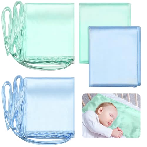 Hosuly 2 Pcs Satin Bassinet Sheet Baby Hair Soft Silk Feeling Sheet Baby Bassinet for Rectangle Cradle Pad Mattress Boys Girls Newborn Infant (Green and Blue)
