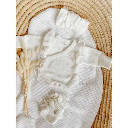Newborn girl coming home outfit, knit baby girl ruffle romper, wrap bodysuit, baby announcement, infant gender reveal, baby shower gift