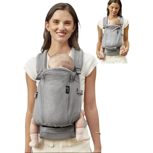 GROWNSY Baby Carrier, All Season Design with Adjustable Mesh Panel, Ergonomic Baby Carriers with Lower & Upper Buckle, Newborn to Toddler (7-44lbs), Hands-Free Parenting, Grey