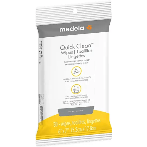Medela Quick Clean Breast Pump and Accessory Wipes 30 Count, Resealable, Convenient and Hygienic On The Go Cleaning for Tables, Countertops, Chairs, and More