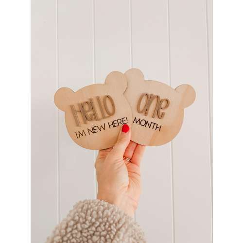Baby Bear Milestone Set | Teddy Bear Monthy Disc | Baby Milestone Cards | Watch Me Grow | Wooden Keepsake | Baby Photo Prop | Gender Neutral