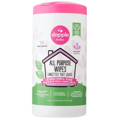 Dapple Baby - All Purpose Cleaning Wipes, Baby Safe, Natural Toy and High Chair Wipes, Plant Based, Sweet Lavender Scented - 75 Count