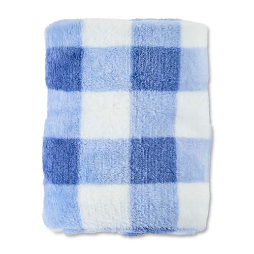 Parent's Choice Blue and White Gingham Plush Baby Blanket