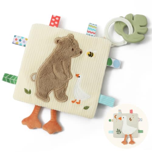 let's make Bear & Goose Baby Lovey with Sensory Tags, Crinkle Toy, Clip-On Stroller Security Blanket Featuring Silicone Teether Shower Gift