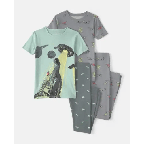 Boys Dinosaur 100% Cotton Snug Fit 4-Piece Pajama Set - Green/Grey | Carter's