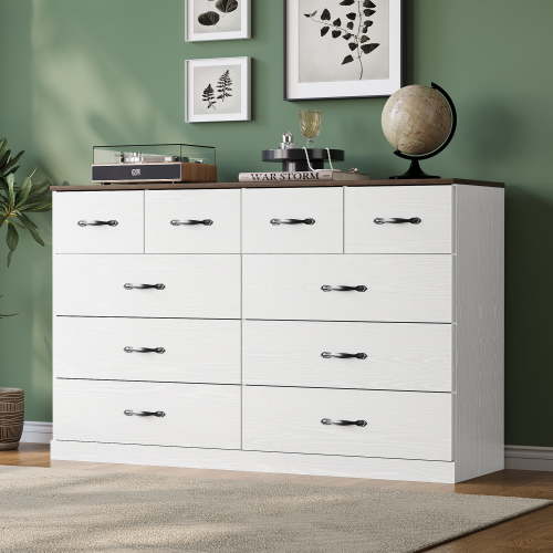 Linsy Home Oversized Dressers for Bedroom, Modern Wide Chest of 10 Drawers, White