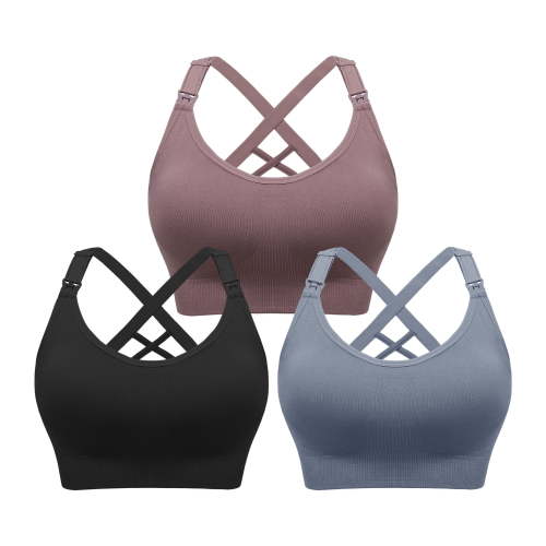 HBlife, Nursing Sports Bra, 3 Pack, Seamless Wireless Support Yoga