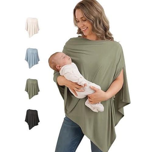 Konssy Nursing Cover for Breastfeeding, 360° Full Privacy Breathable Breastfeeding Cover, Multi-use Carseat Canopy(Army Green)