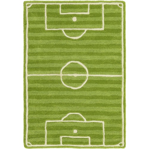 Soccer Field Area Rug - Green Football Pitch Play Mat, Hand-Tufted Wool Kids Gaming Decor