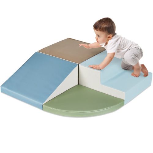Best Choice Products Soft Foam Climbing Blocks for Toddlers, 4-Piece Play Set, Easy-Clean Vinyl - Earth Tone
