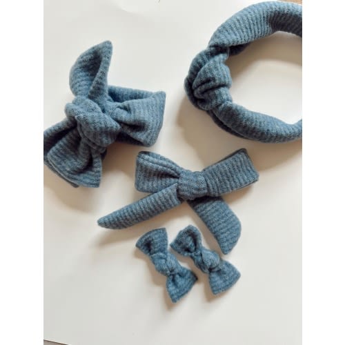 denim sweater baby headwrap, baby headband, baby bow, tie-on headwrap, newborn-adult