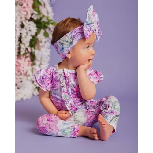 Bums and Roses - You Had Me At Hydrangea - Ruffle Zipper Romper - Cap Sleeves