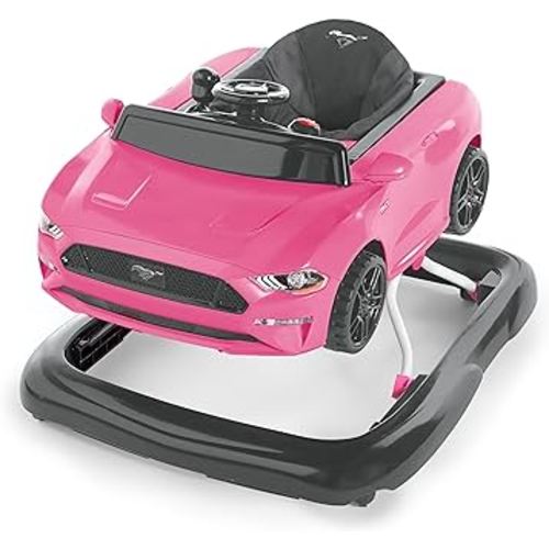 Bright Starts Ford Mustang 4-in-1 Pink Baby Activity Center & Push Walker with Removable Interactive Steering Wheel -Toy, 6 Months and up