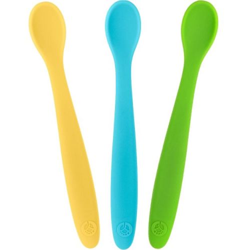 WeeSprout Silicone Baby Spoons, First Stage Infant Feeding Utensils With Soft-Tip - Set of 3 (Bright Green, Blue, Yellow)
