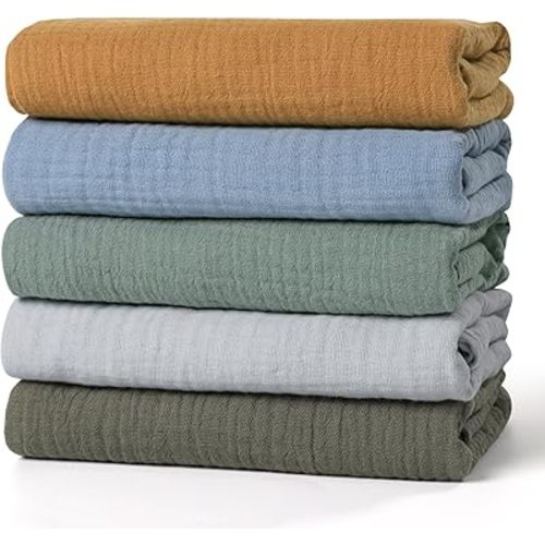 Muslin Receiving Blankets, Neutral Blanket Swaddling for Newborn Boys and Girls, 5 Pack Breathable and Skin-Friendly Swaddle Wrap for Infant Baby (Bright Colors)