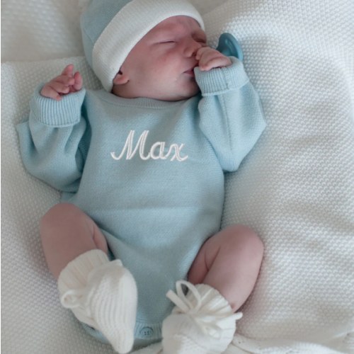 Flat Knit Personalized Romper - Power Blue – Sweet June