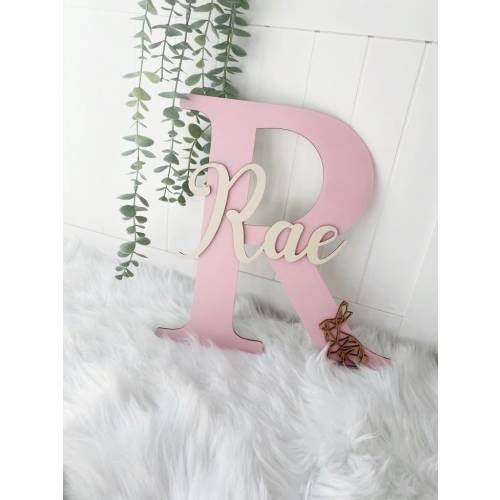 Personalized Wooden Letter Initial: Geometric Bunny Nursery Decor (27cm)